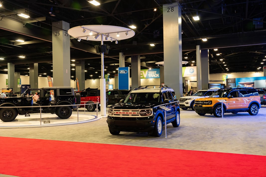Luxury and sports cars on display at the Miami Auto Show.