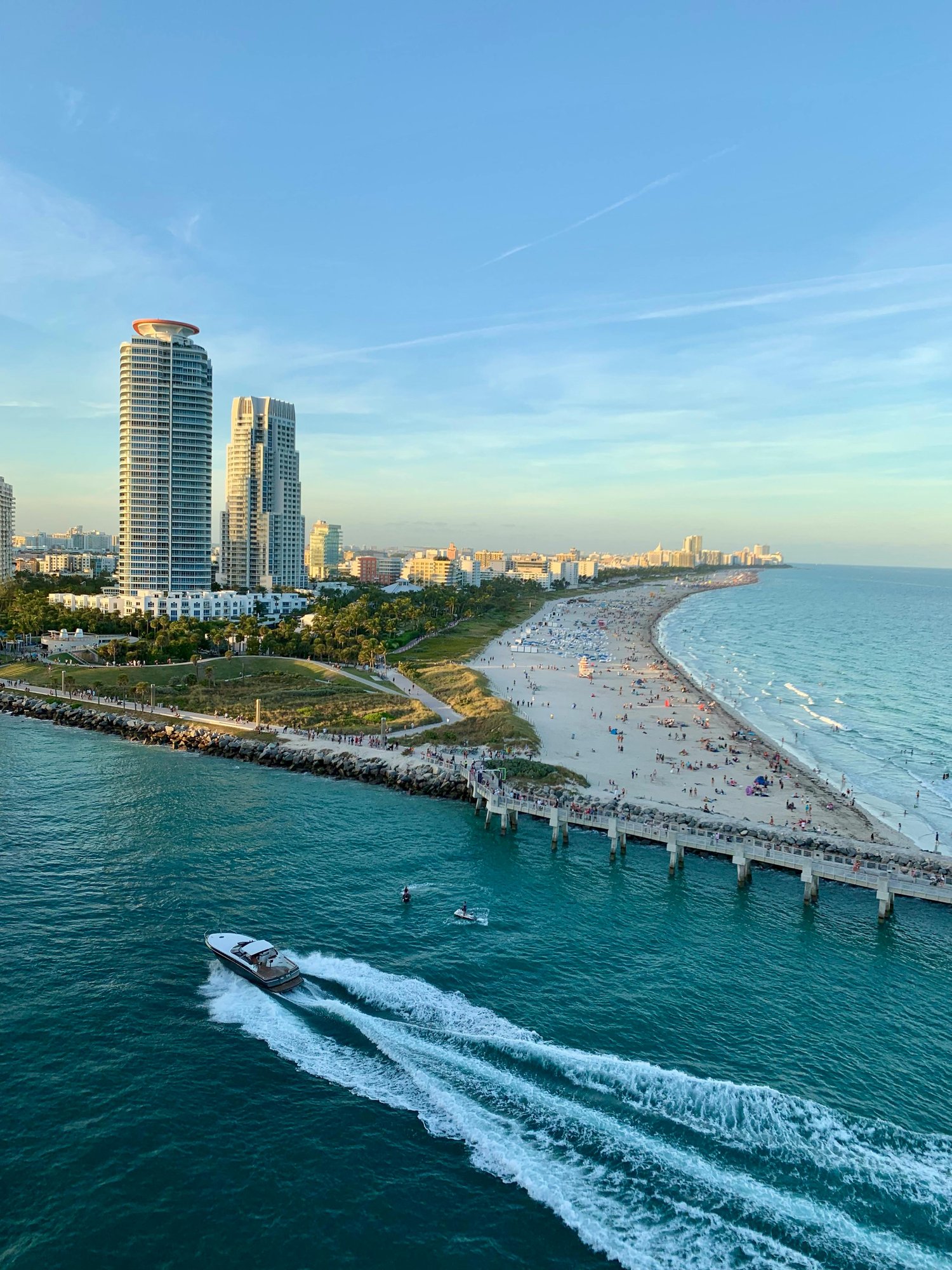 Aerial view of South of Fifth Miami Beach neighborhood with white sand beach and turquoise ocean